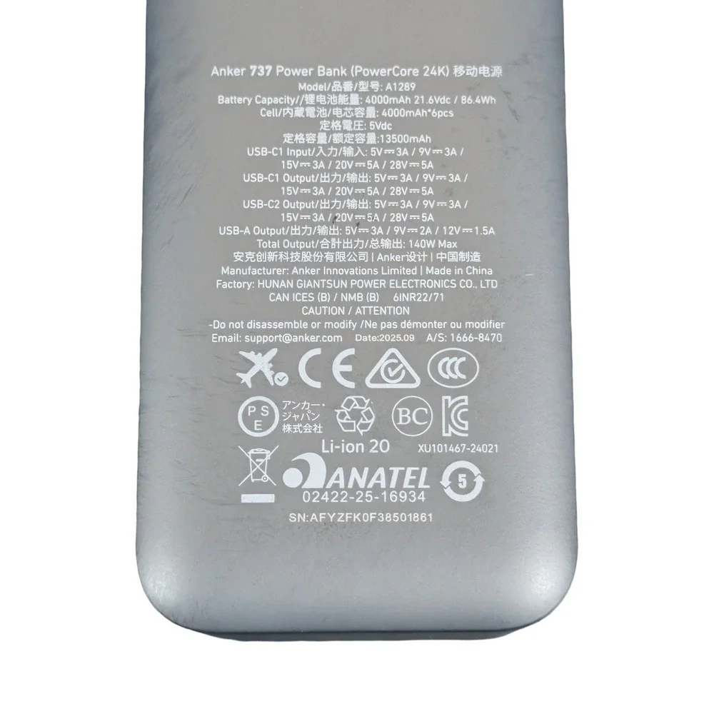 Qq4Oz Anker Power Bank 737 24000mAh Powercore 140W Max Fast Charge OB Read ⬇️